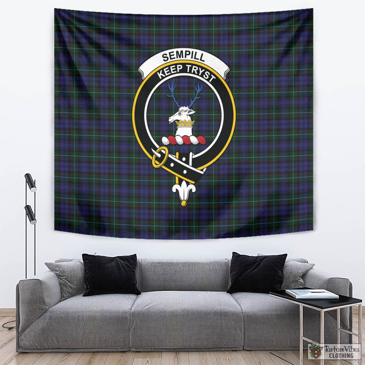 Tartan Vibes Clothing Sempill Tartan Tapestry Wall Hanging and Home Decor for Room with Family Crest