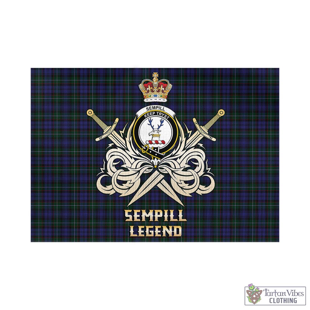 Tartan Vibes Clothing Sempill Tartan Flag with Clan Crest and the Golden Sword of Courageous Legacy