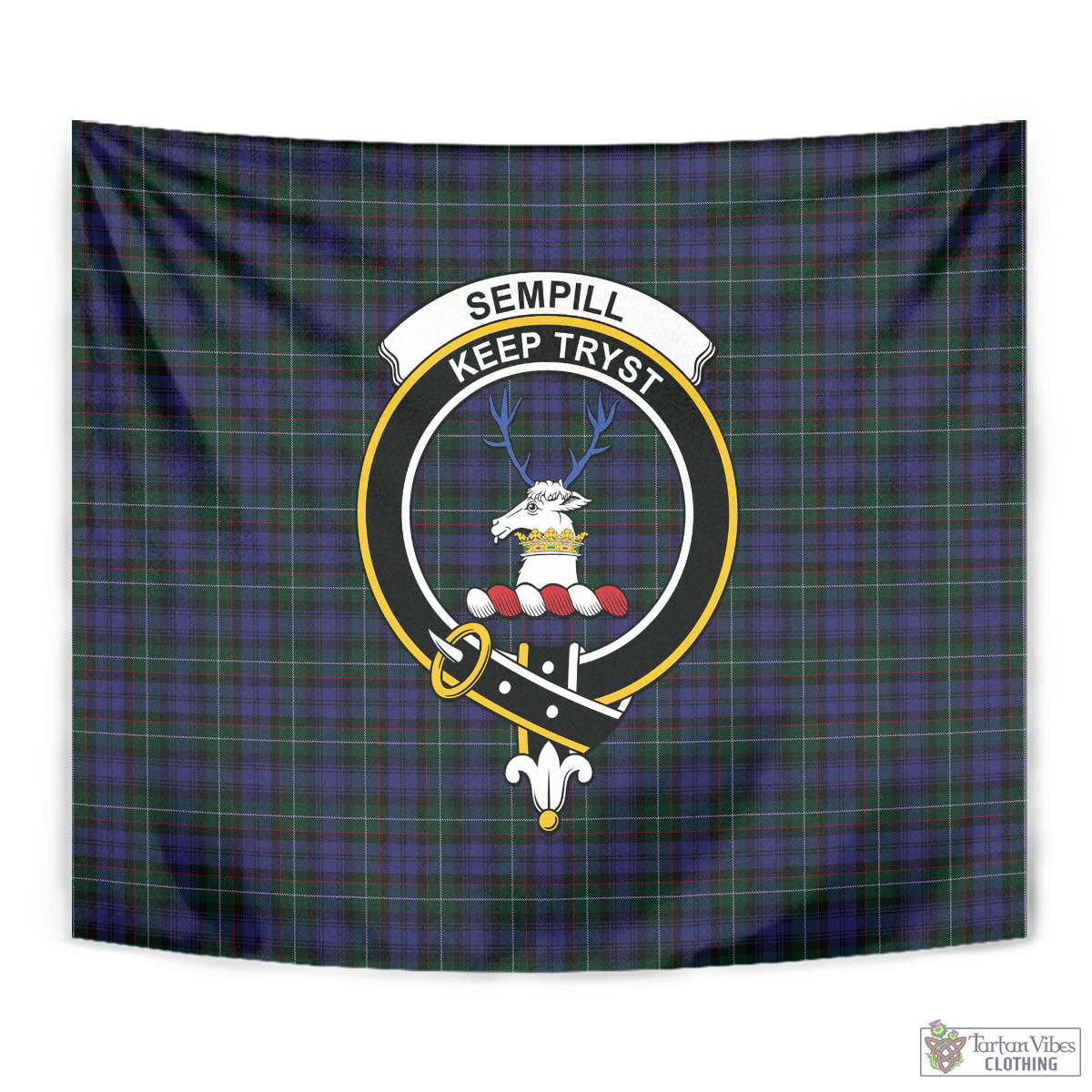 Tartan Vibes Clothing Sempill Tartan Tapestry Wall Hanging and Home Decor for Room with Family Crest