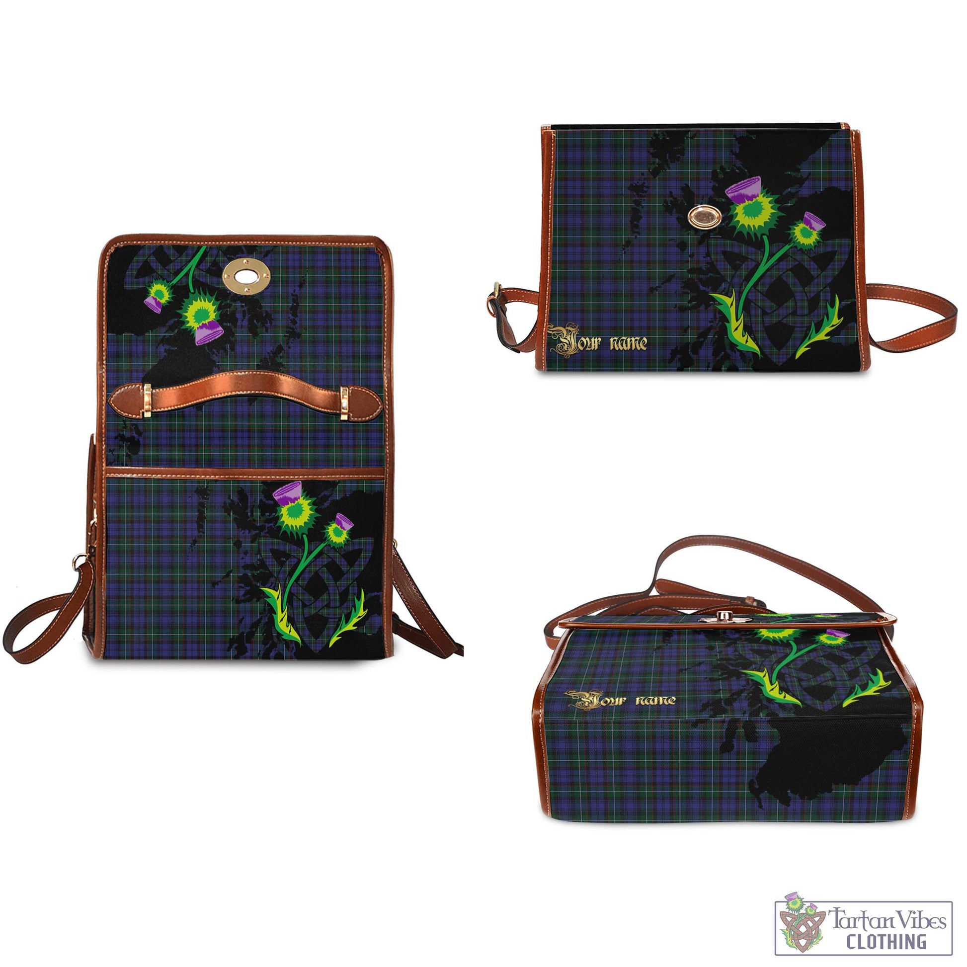 Tartan Vibes Clothing Sempill Tartan Waterproof Canvas Bag with Scotland Map and Thistle Celtic Accents