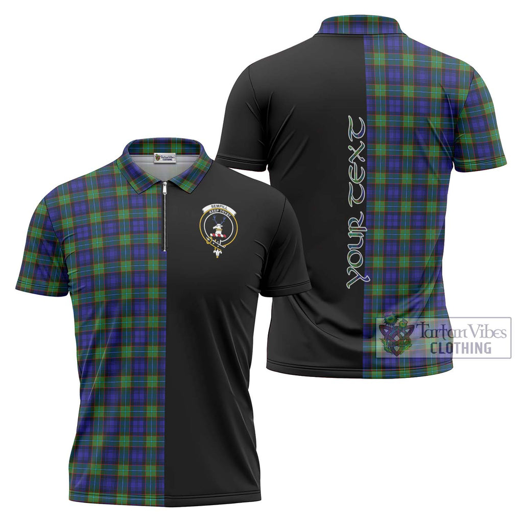 Sempill Modern Tartan Zipper Polo Shirt with Family Crest and Half Of Me Style Unisex - Tartanvibesclothing Shop