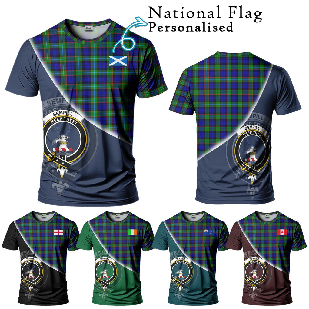 Sempill Modern Tartan T-Shirt with Personalised National Flag and Family Crest Half Style Kid's Shirt - Tartanvibesclothing Shop