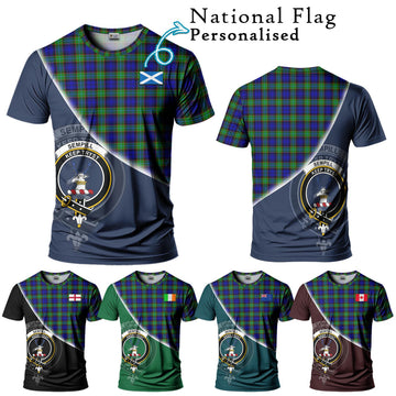 Sempill Modern Tartan T-Shirt with Personalised National Flag and Family Crest Half Style