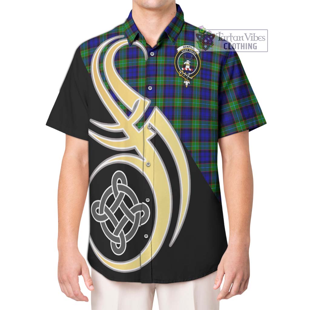 Sempill Modern Tartan Short Sleeve Button Shirt with Family Crest and Celtic Symbol Style Kid - Tartan Vibes Clothing