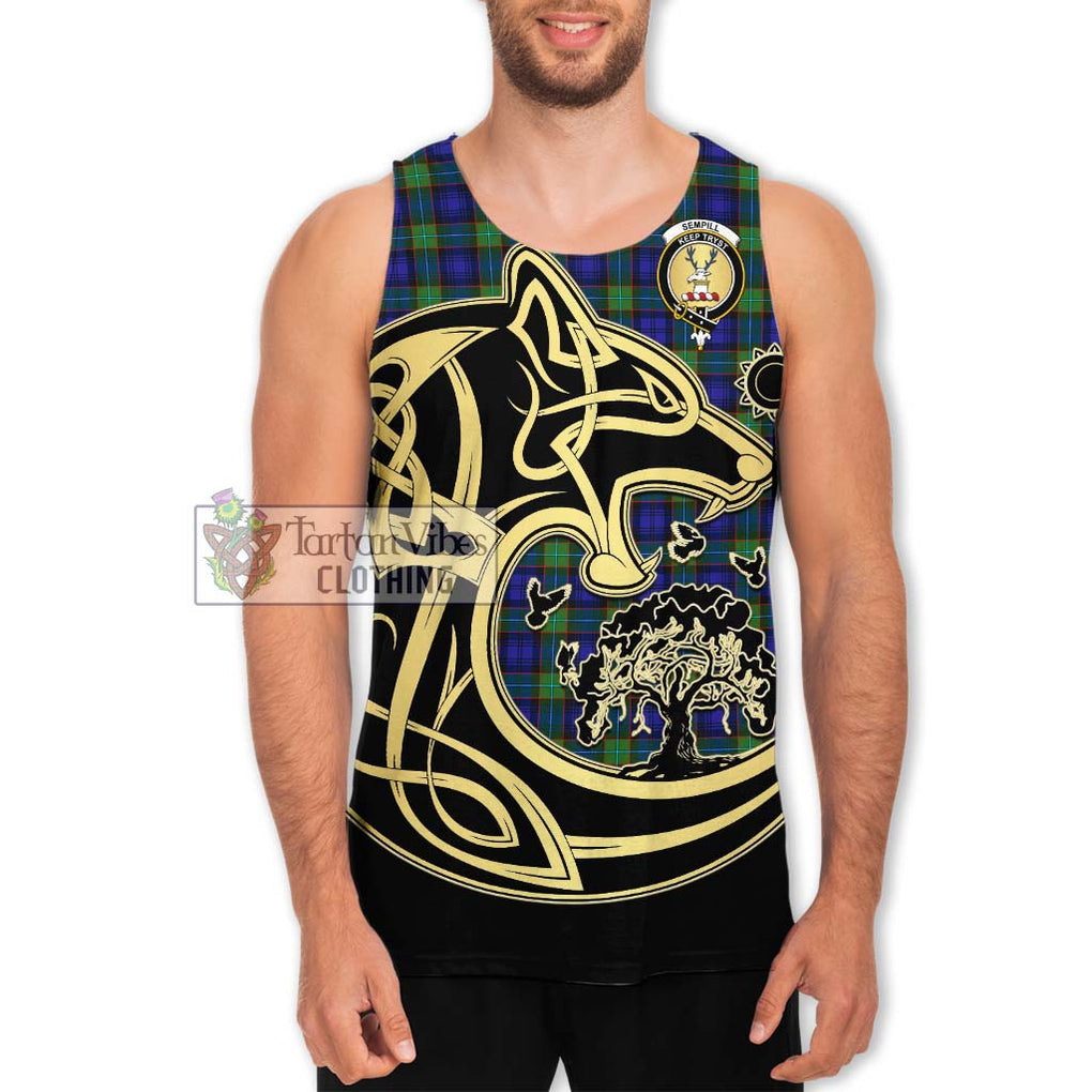 Sempill Modern Tartan Men's Tank Top with Family Crest Celtic Wolf Style Men - Tartan Vibes Clothing