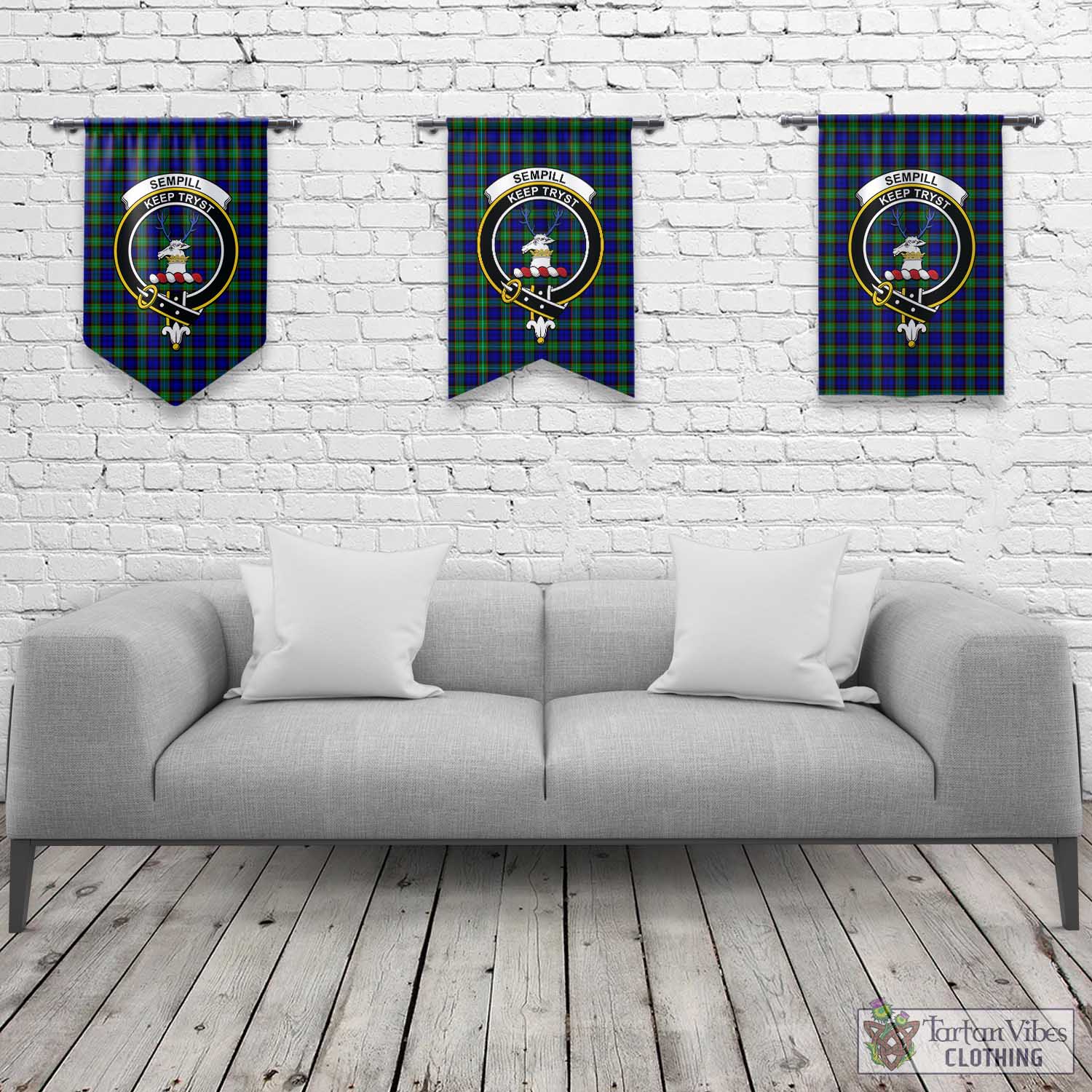 Tartan Vibes Clothing Sempill Modern Tartan Gonfalon, Tartan Banner with Family Crest