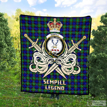 Sempill Modern Tartan Quilt with Clan Crest and the Golden Sword of Courageous Legacy