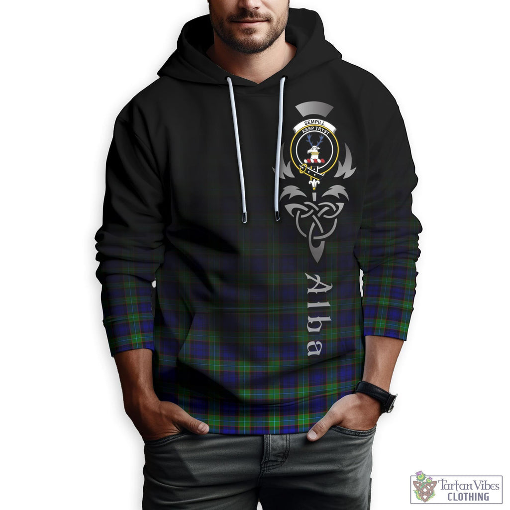 Tartan Vibes Clothing Sempill Modern Tartan Hoodie Featuring Alba Gu Brath Family Crest Celtic Inspired