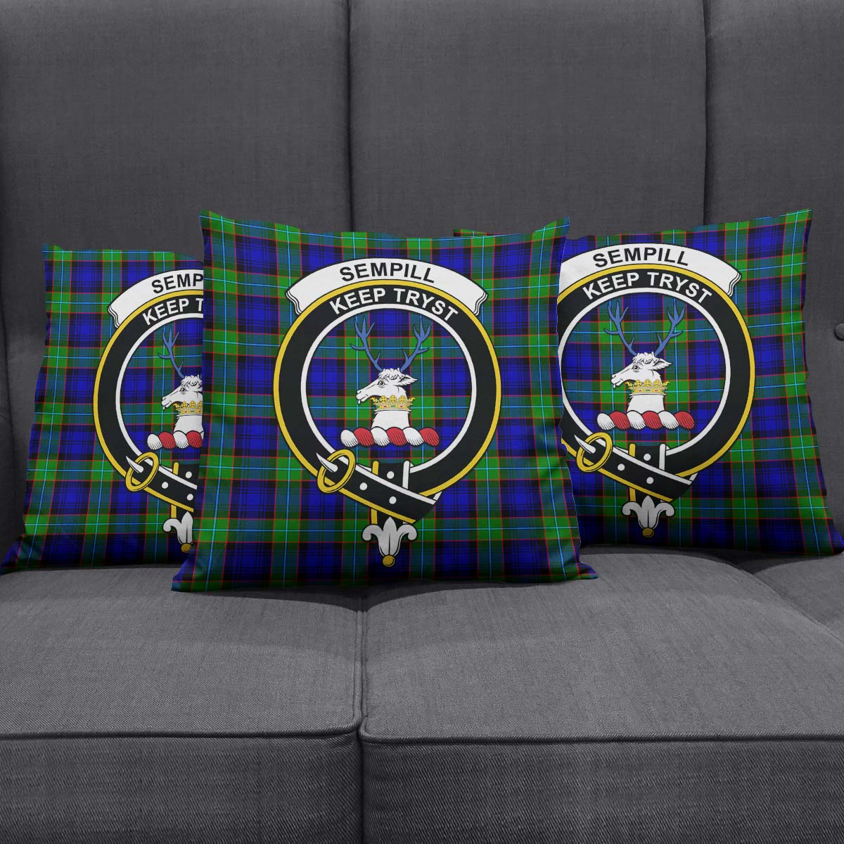 Sempill Modern Tartan Pillow Cover with Family Crest Square Pillow Cover - Tartanvibesclothing