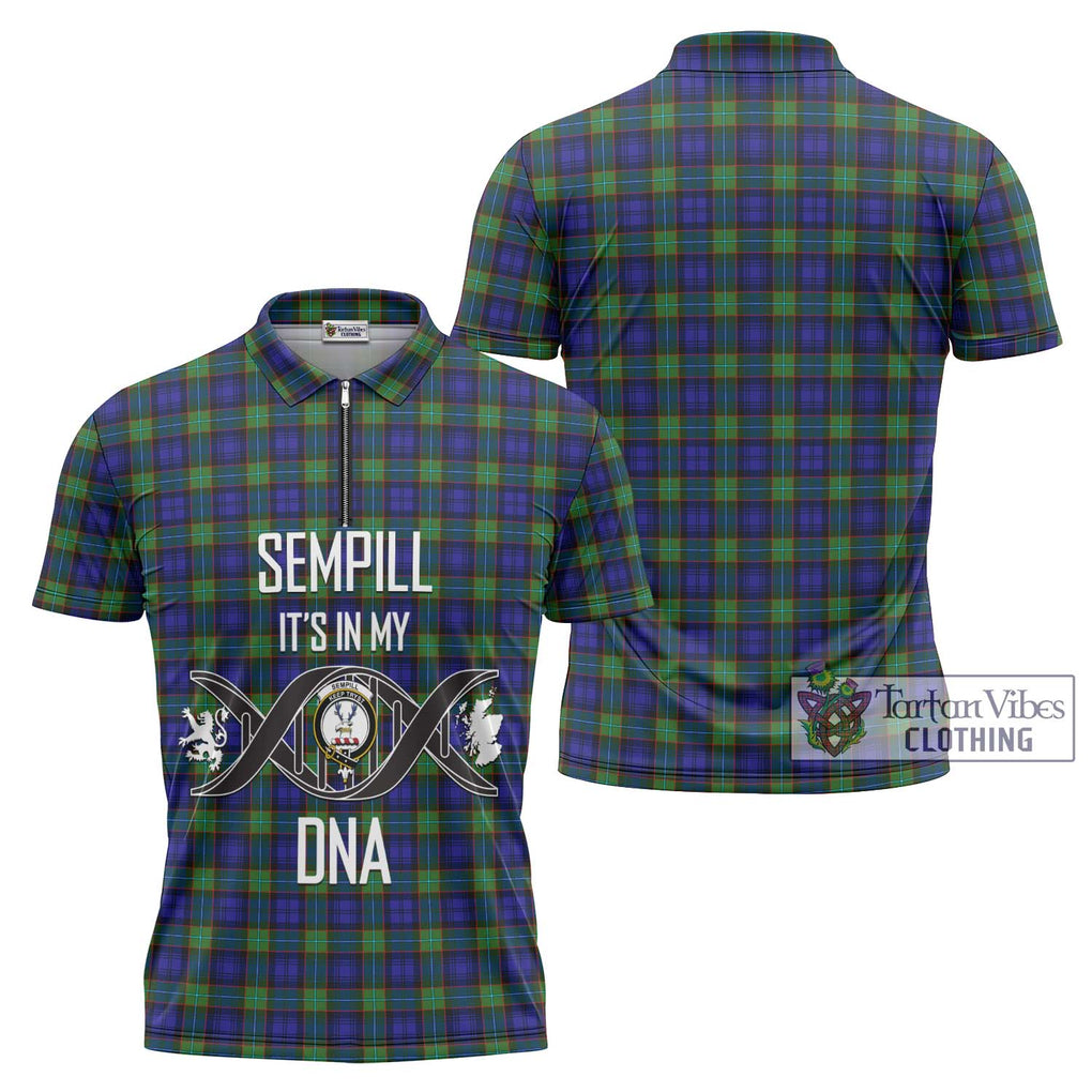 Sempill Modern Tartan Zipper Polo Shirt with Family Crest DNA In Me Style Unisex - Tartanvibesclothing Shop