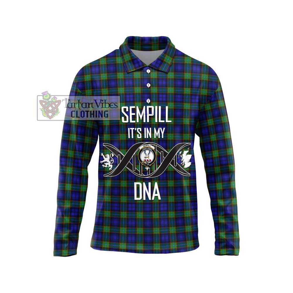 Sempill Modern Tartan Long Sleeve Polo Shirt with Family Crest DNA In Me Style Unisex - Tartanvibesclothing Shop