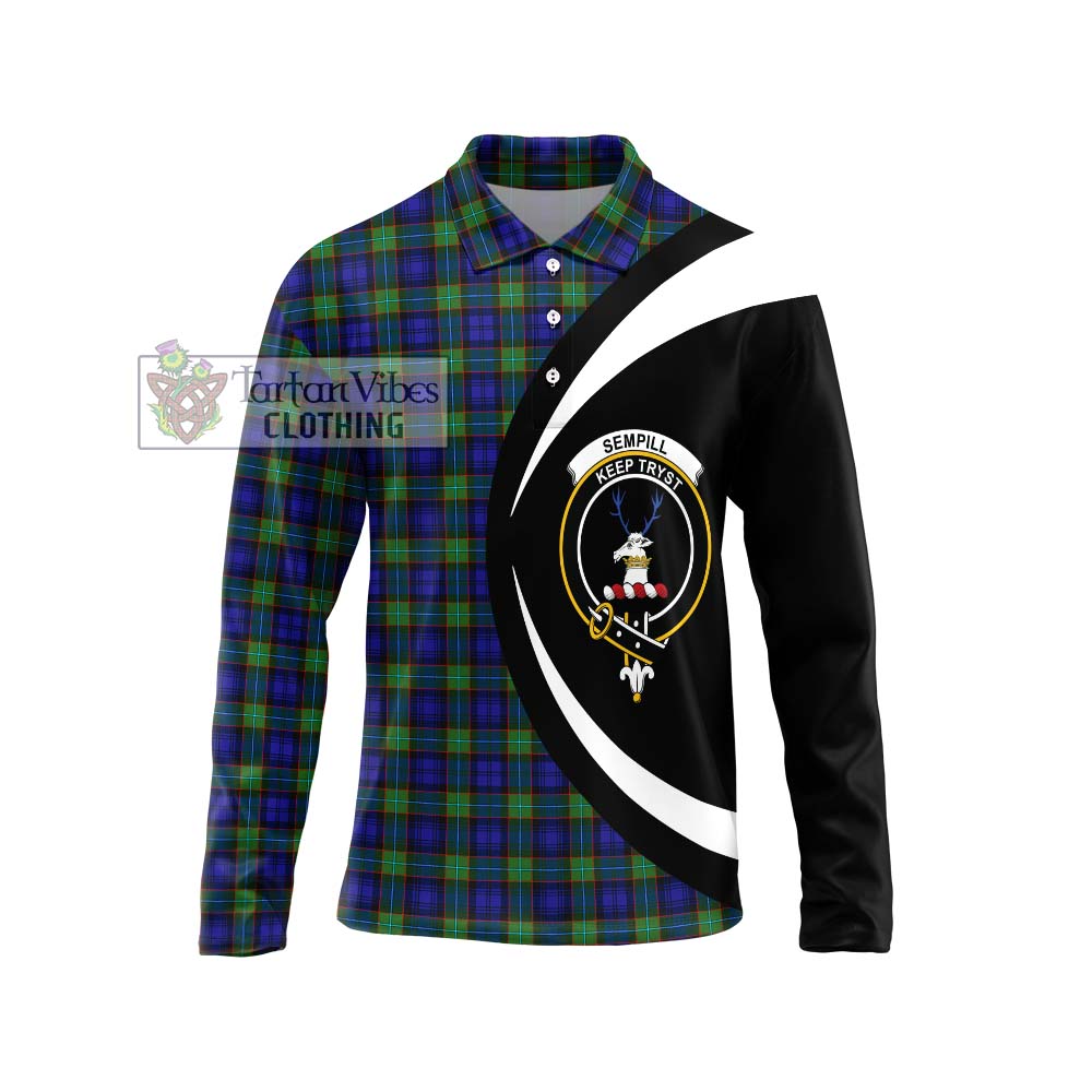 Sempill Modern Tartan Long Sleeve Polo Shirt with Family Crest Circle Style Unisex - Tartan Vibes Clothing