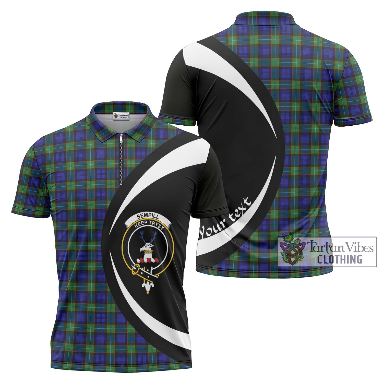 Sempill Modern Tartan Zipper Polo Shirt with Family Crest Circle Style Unisex - Tartan Vibes Clothing