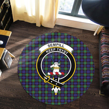 Sempill Modern Tartan Round Rug with Family Crest