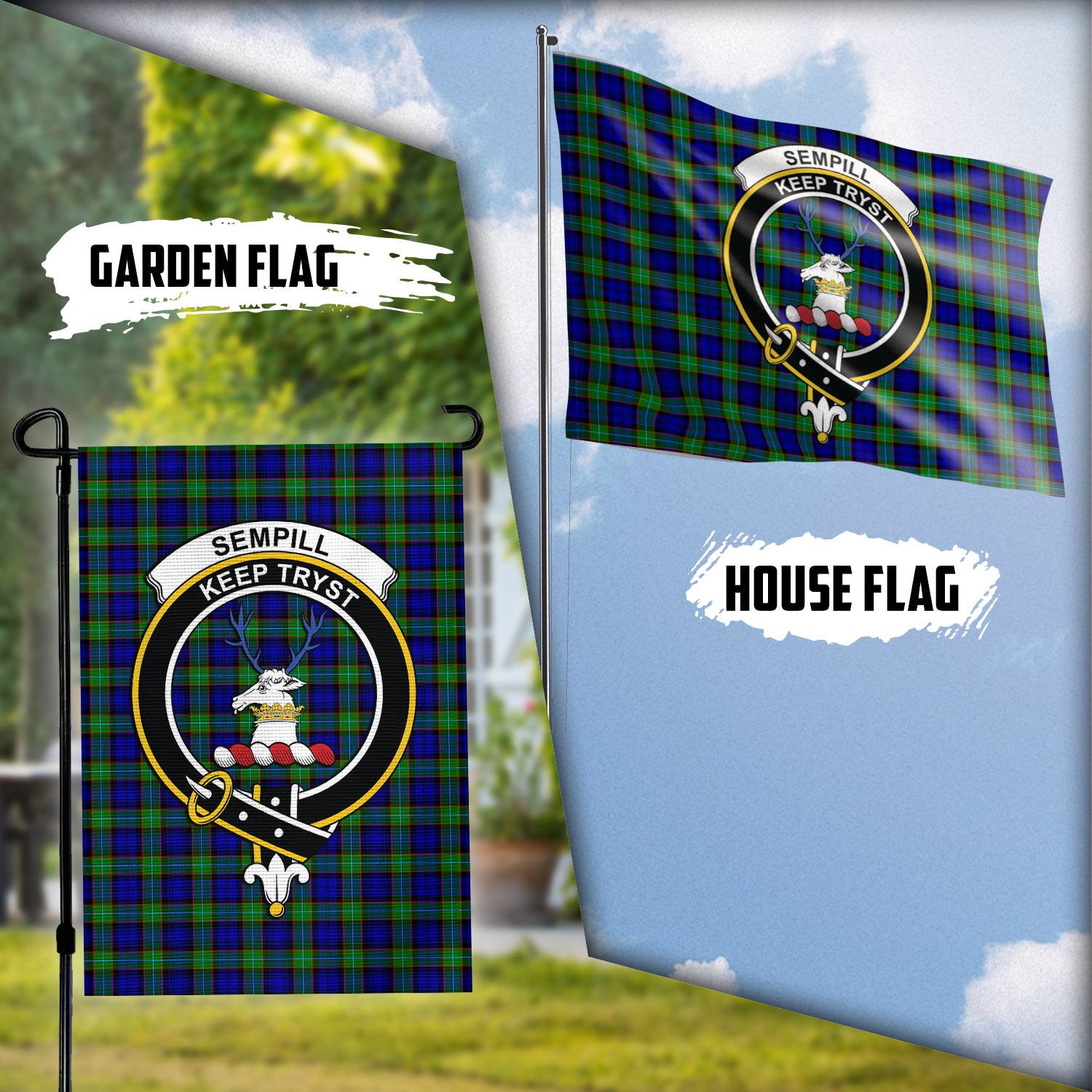 Sempill Modern Tartan Flag with Family Crest Garden Flag (Vertical) - Tartan Vibes Clothing