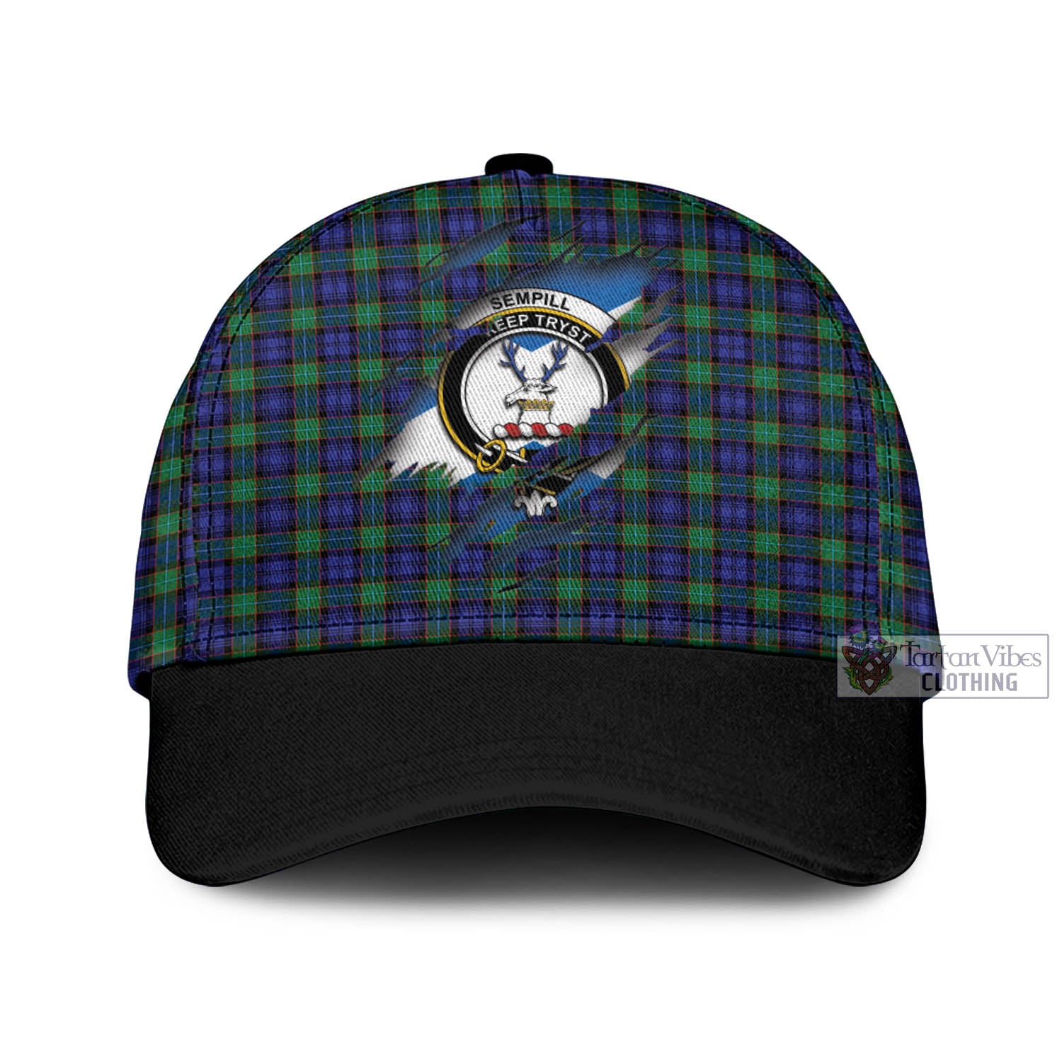 Tartan Vibes Clothing Sempill Modern Tartan Classic Cap with Family Crest In Me Style