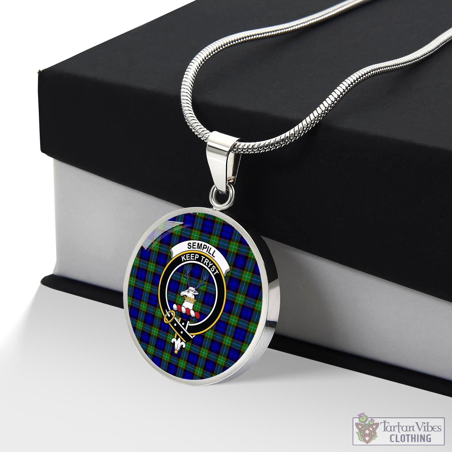 Tartan Vibes Clothing Sempill Modern Tartan Circle Necklace with Family Crest