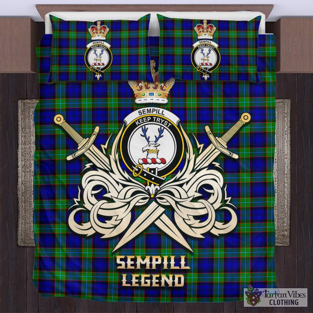 Tartan Vibes Clothing Sempill Modern Tartan Bedding Set with Clan Crest and the Golden Sword of Courageous Legacy