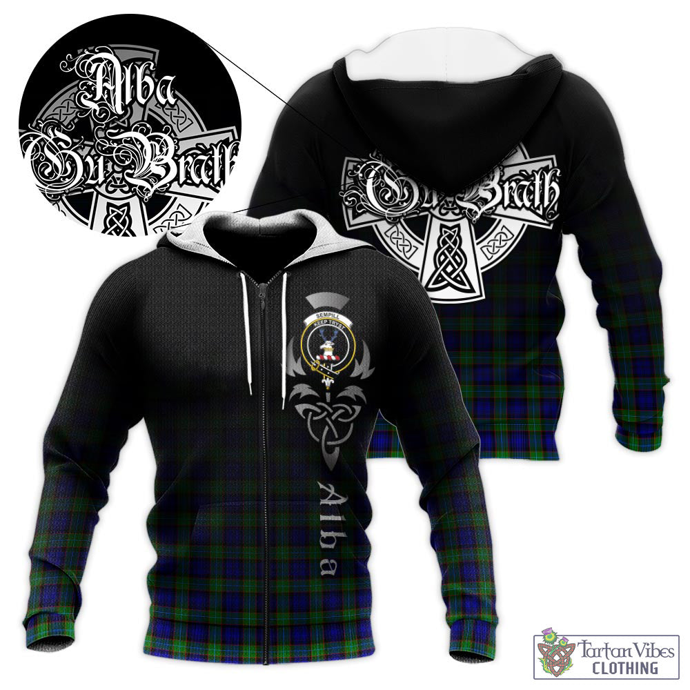 Tartan Vibes Clothing Sempill Modern Tartan Knitted Hoodie Featuring Alba Gu Brath Family Crest Celtic Inspired