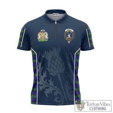 Sempill Modern Tartan Zipper Polo Shirt with Family Crest and Scottish Thistle Vibes Sport Style