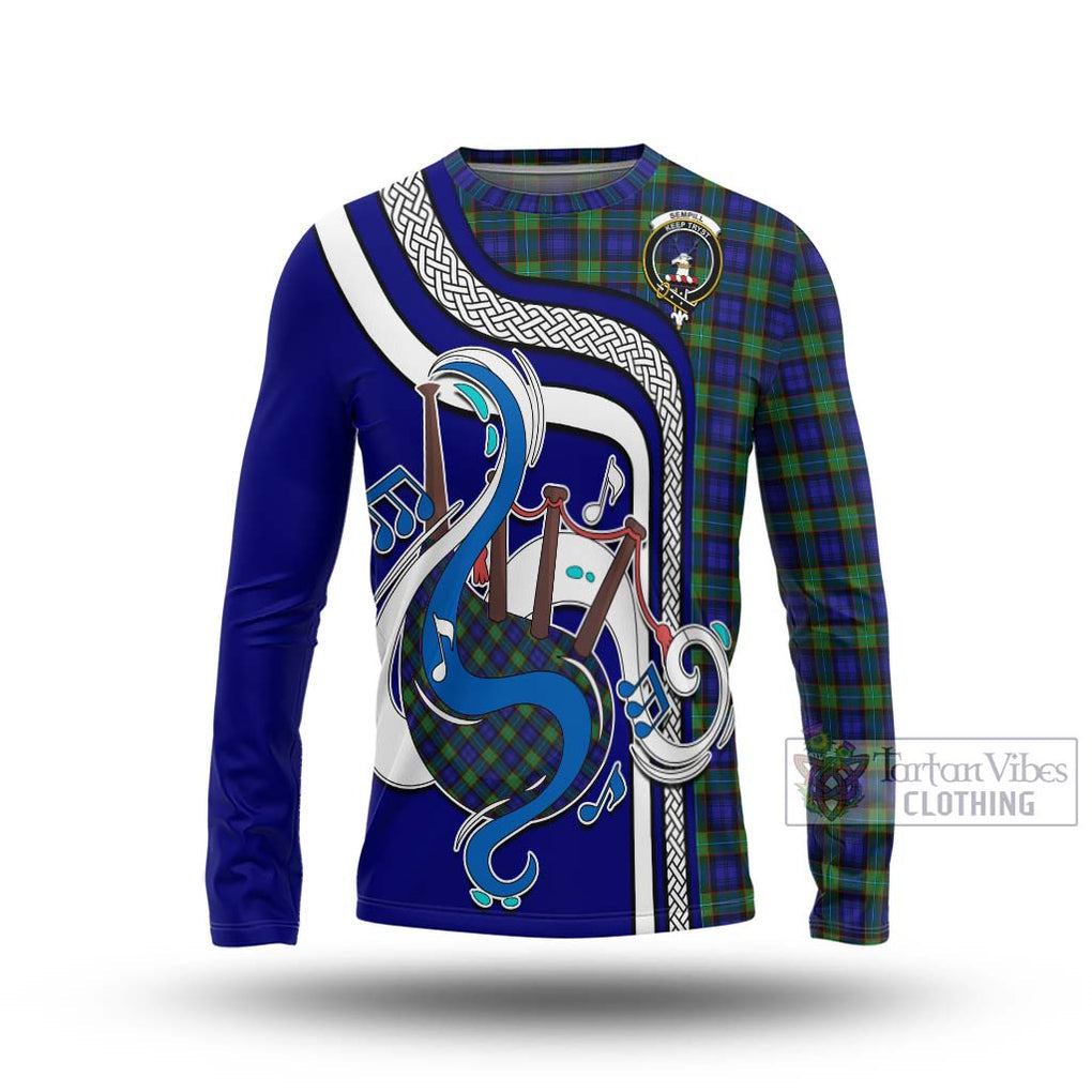 Tartan Vibes Clothing Sempill Modern Tartan Long Sleeve T-Shirt with Epic Bagpipe Style