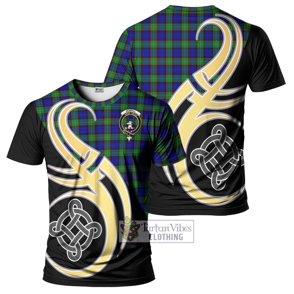 Tartan Vibes Clothing Sempill Modern Tartan T-Shirt with Family Crest and Celtic Symbol Style