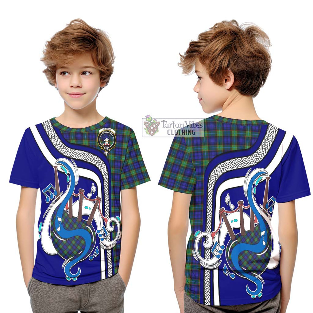 Tartan Vibes Clothing Sempill Modern Tartan Kid T-Shirt with Epic Bagpipe Style