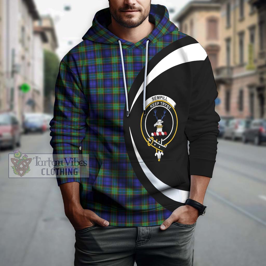 Sempill Modern Tartan Hoodie with Family Crest Circle Style Zip Hoodie - Tartan Vibes Clothing