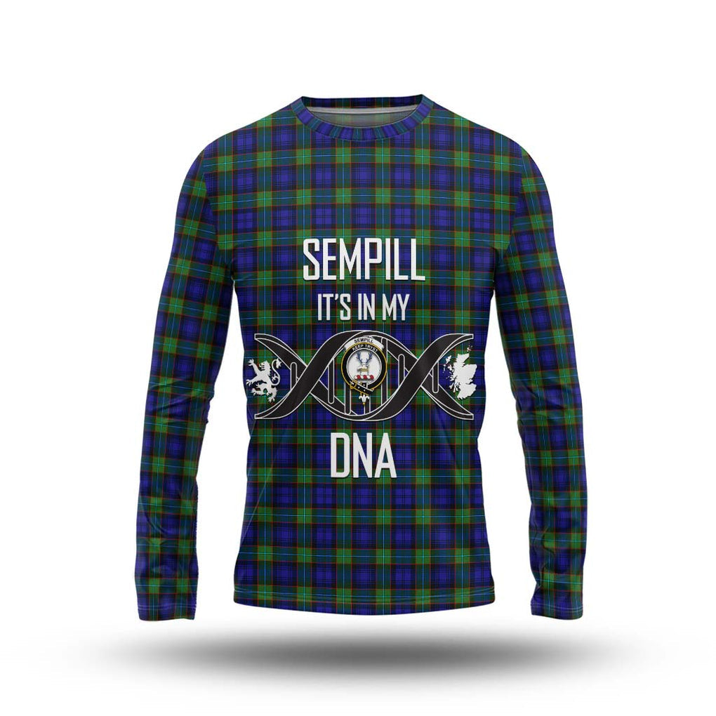 Sempill Modern Tartan Long Sleeve T-Shirt with Family Crest DNA In Me Style Unisex - Tartanvibesclothing Shop