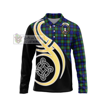 Sempill Modern Tartan Long Sleeve Polo Shirt with Family Crest and Celtic Symbol Style