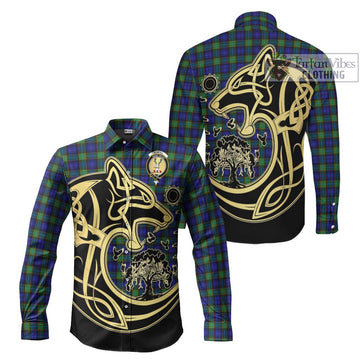 Sempill Modern Tartan Long Sleeve Button Shirt with Family Crest Celtic Wolf Style