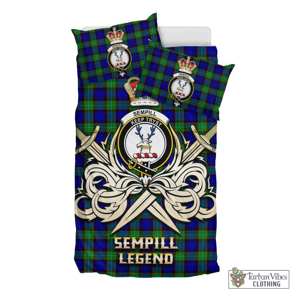 Tartan Vibes Clothing Sempill Modern Tartan Bedding Set with Clan Crest and the Golden Sword of Courageous Legacy