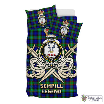 Sempill Modern Tartan Bedding Set with Clan Crest and the Golden Sword of Courageous Legacy