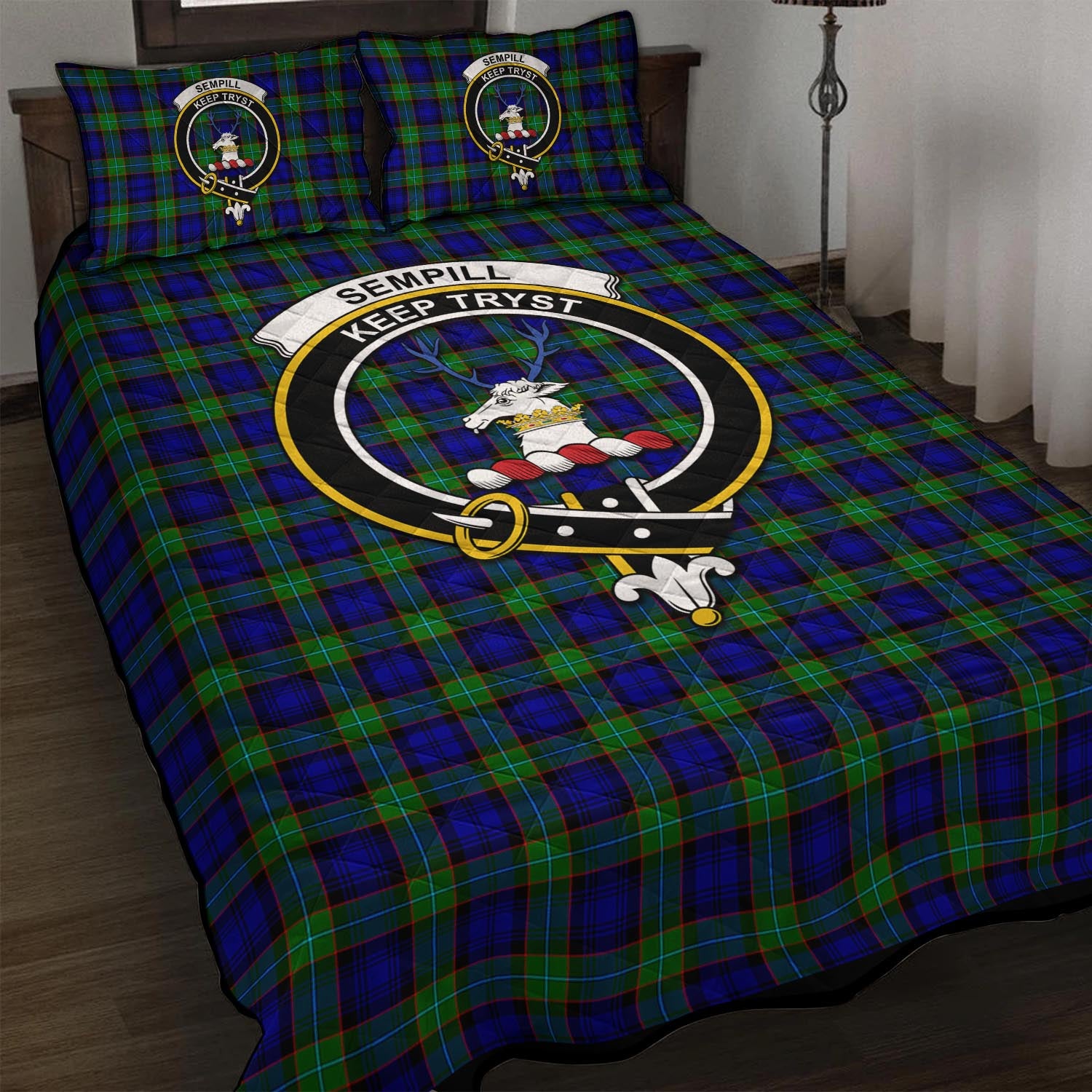 Sempill Modern Tartan Quilt Bed Set with Family Crest - Tartan Vibes Clothing