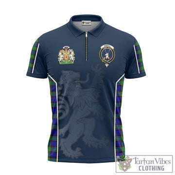 Sempill Modern Tartan Zipper Polo Shirt with Family Crest and Lion Rampant Vibes Sport Style