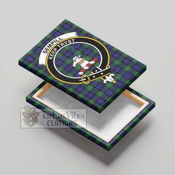 Sempill Modern Tartan Canvas Print Wall Art with Family Crest