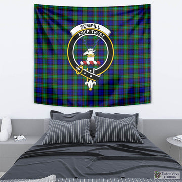 Sempill Modern Tartan Tapestry Wall Hanging and Home Decor for Room with Family Crest