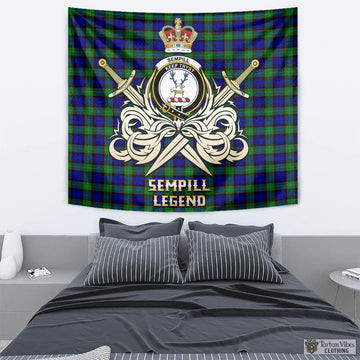 Sempill Modern Tartan Tapestry with Clan Crest and the Golden Sword of Courageous Legacy