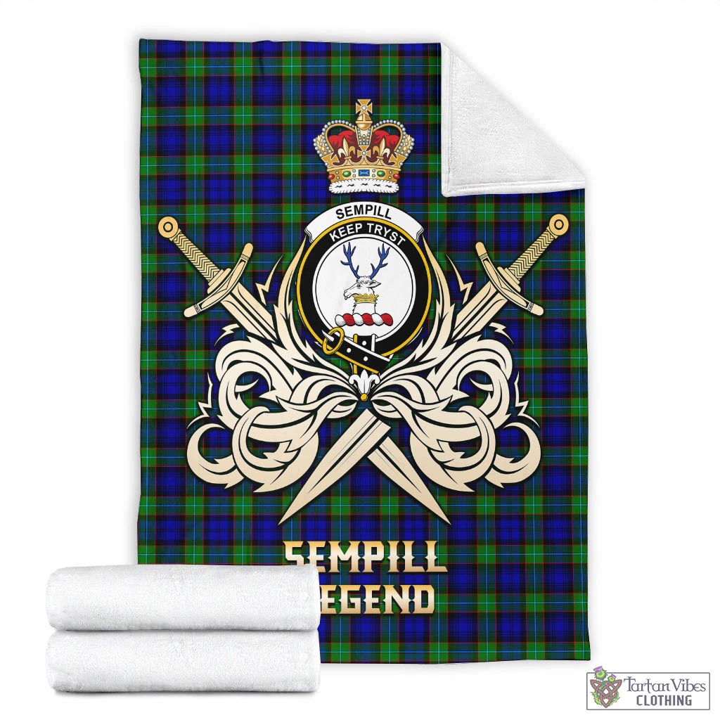 Tartan Vibes Clothing Sempill Modern Tartan Blanket with Clan Crest and the Golden Sword of Courageous Legacy