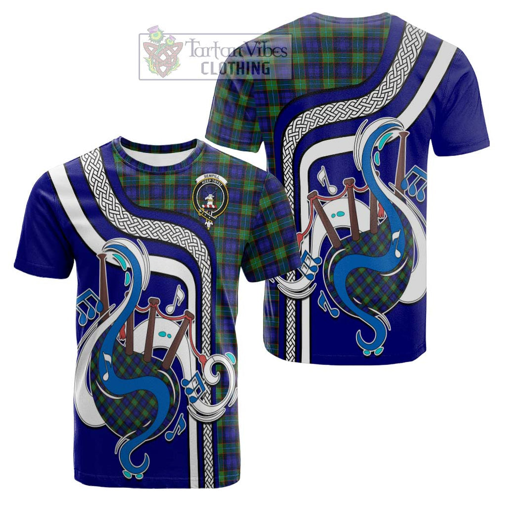 Tartan Vibes Clothing Sempill Modern Tartan Cotton T-shirt with Epic Bagpipe Style