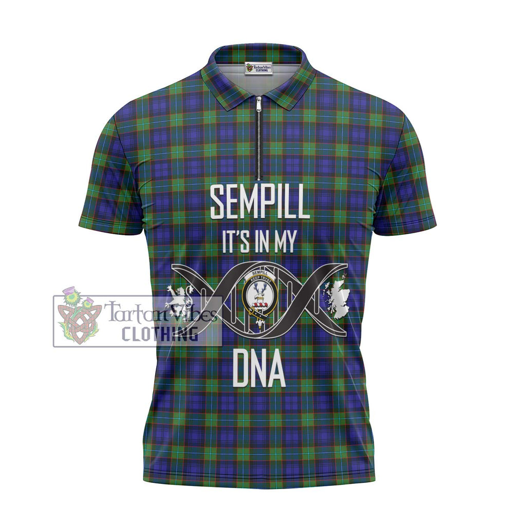 Sempill Modern Tartan Zipper Polo Shirt with Family Crest DNA In Me Style - Tartanvibesclothing Shop