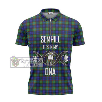 Sempill Modern Tartan Zipper Polo Shirt with Family Crest DNA In Me Style