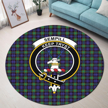 Sempill Modern Tartan Round Rug with Family Crest