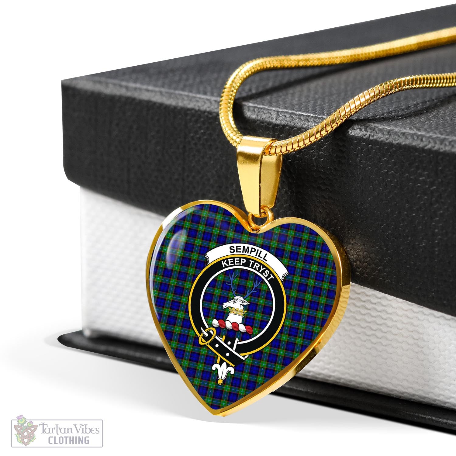 Tartan Vibes Clothing Sempill Modern Tartan Heart Necklace with Family Crest