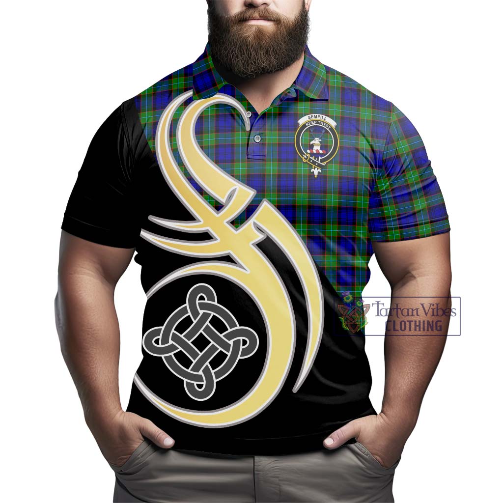 Tartan Vibes Clothing Sempill Modern Tartan Polo Shirt with Family Crest and Celtic Symbol Style