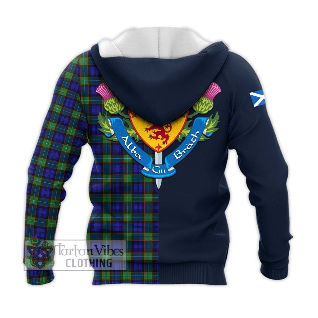 Tartan Vibes Clothing Sempill Modern Tartan Knitted Hoodie with Scottish Lion Royal Arm Half Style