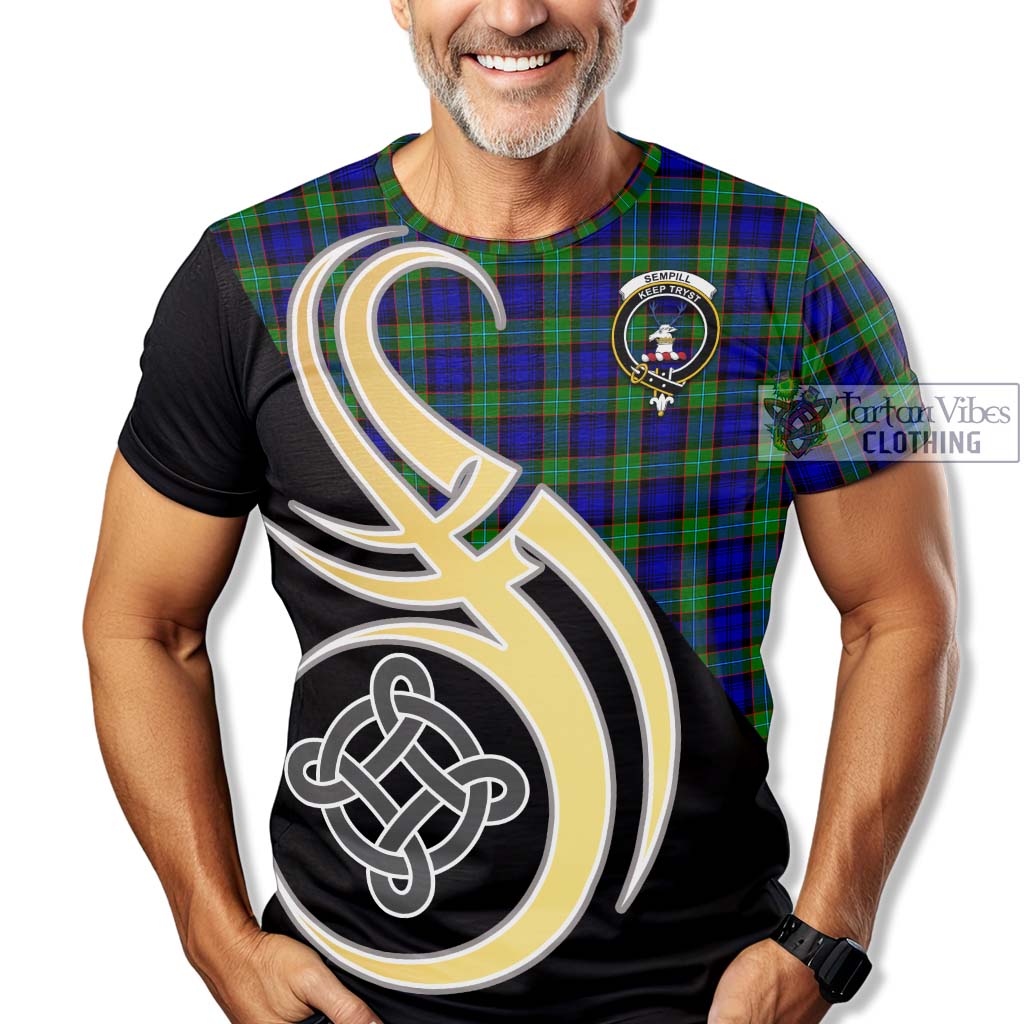 Tartan Vibes Clothing Sempill Modern Tartan T-Shirt with Family Crest and Celtic Symbol Style