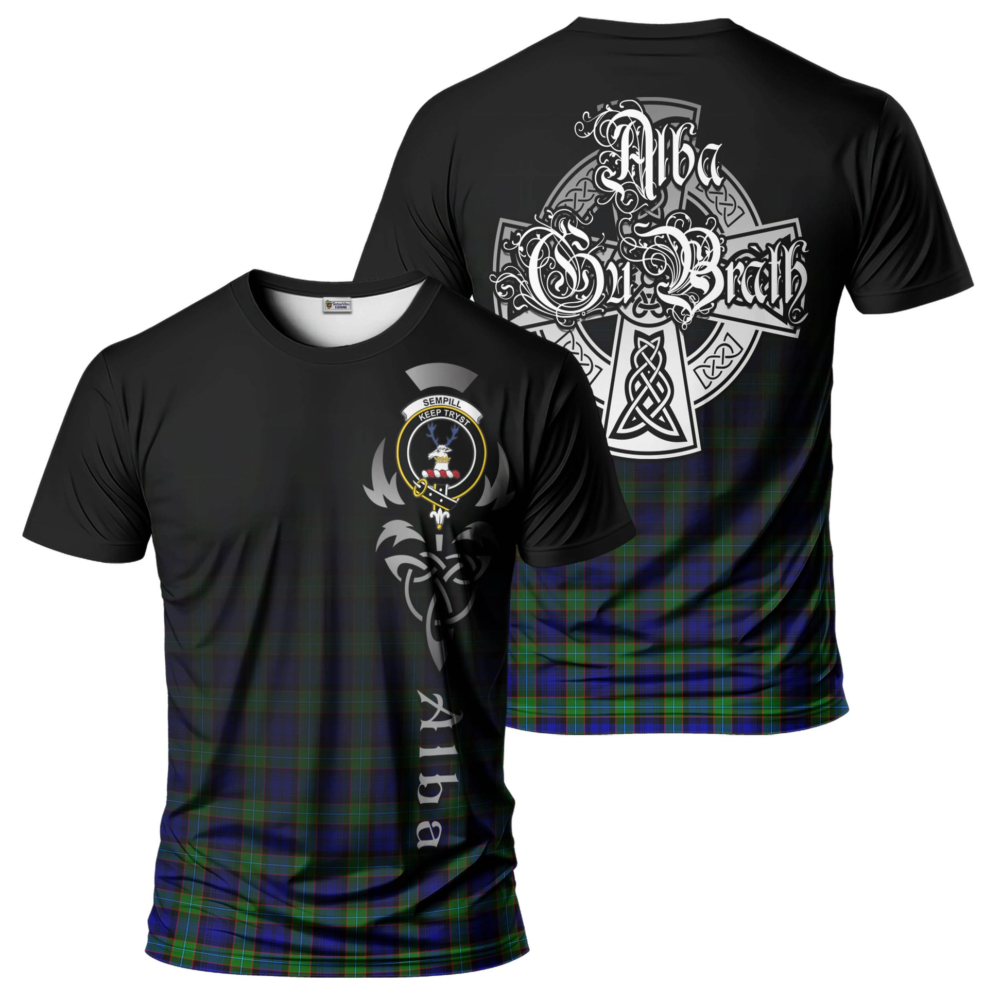 Tartan Vibes Clothing Sempill Modern Tartan T-Shirt Featuring Alba Gu Brath Family Crest Celtic Inspired