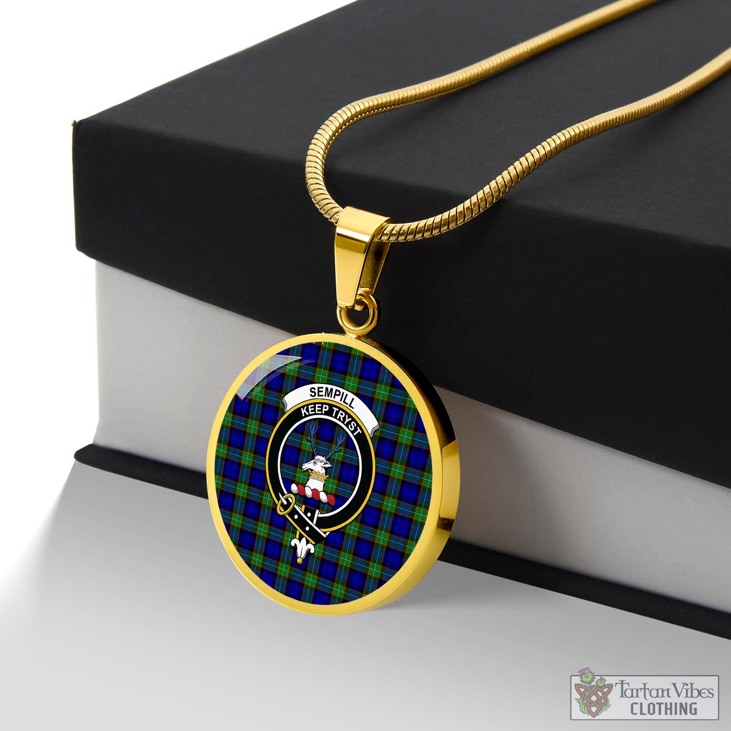 Tartan Vibes Clothing Sempill Modern Tartan Circle Necklace with Family Crest