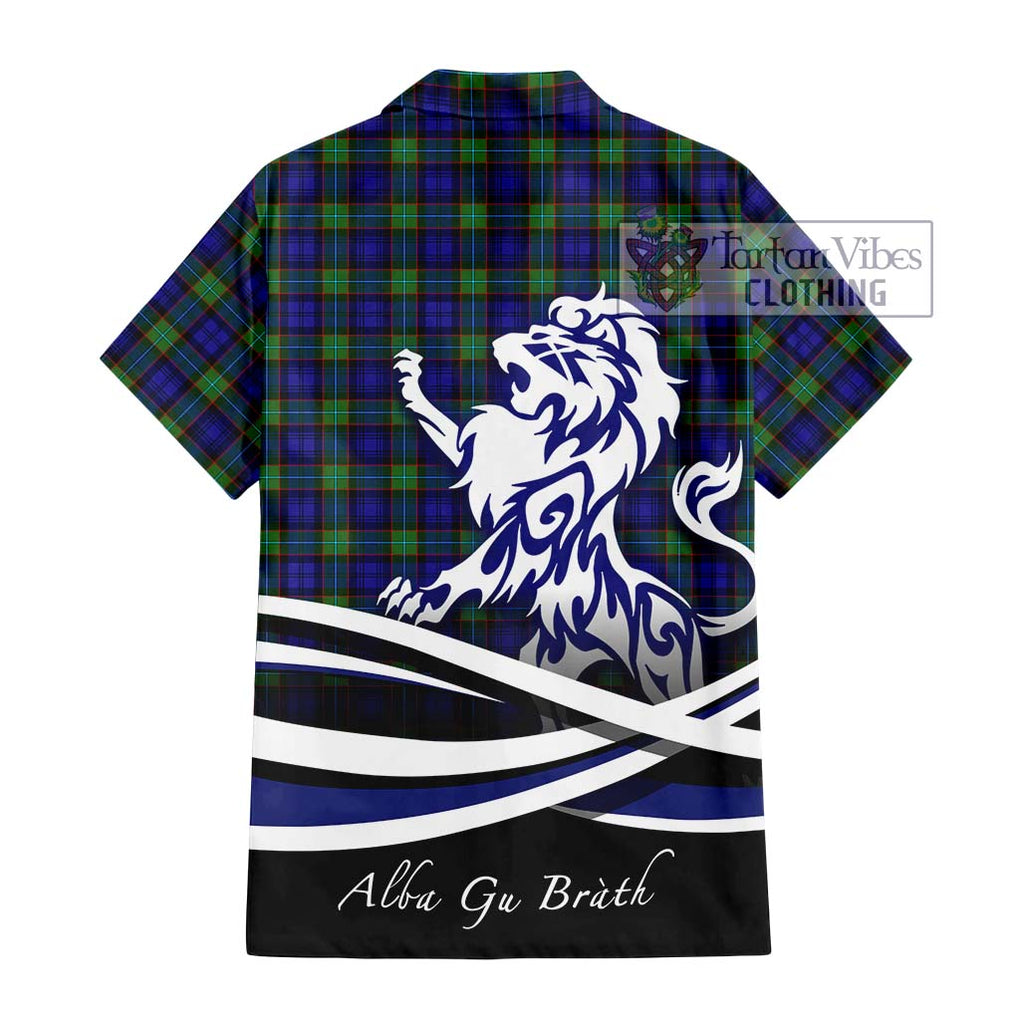 Sempill Modern Tartan Short Sleeve Button Shirt with Alba Gu Brath Regal Lion Emblem - Tartanvibesclothing Shop